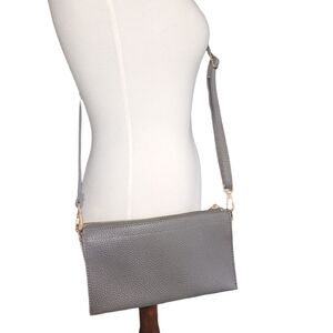 2 For $30. Leather Crossbody Bag Gray Adjustable Strap, 3 Pockets